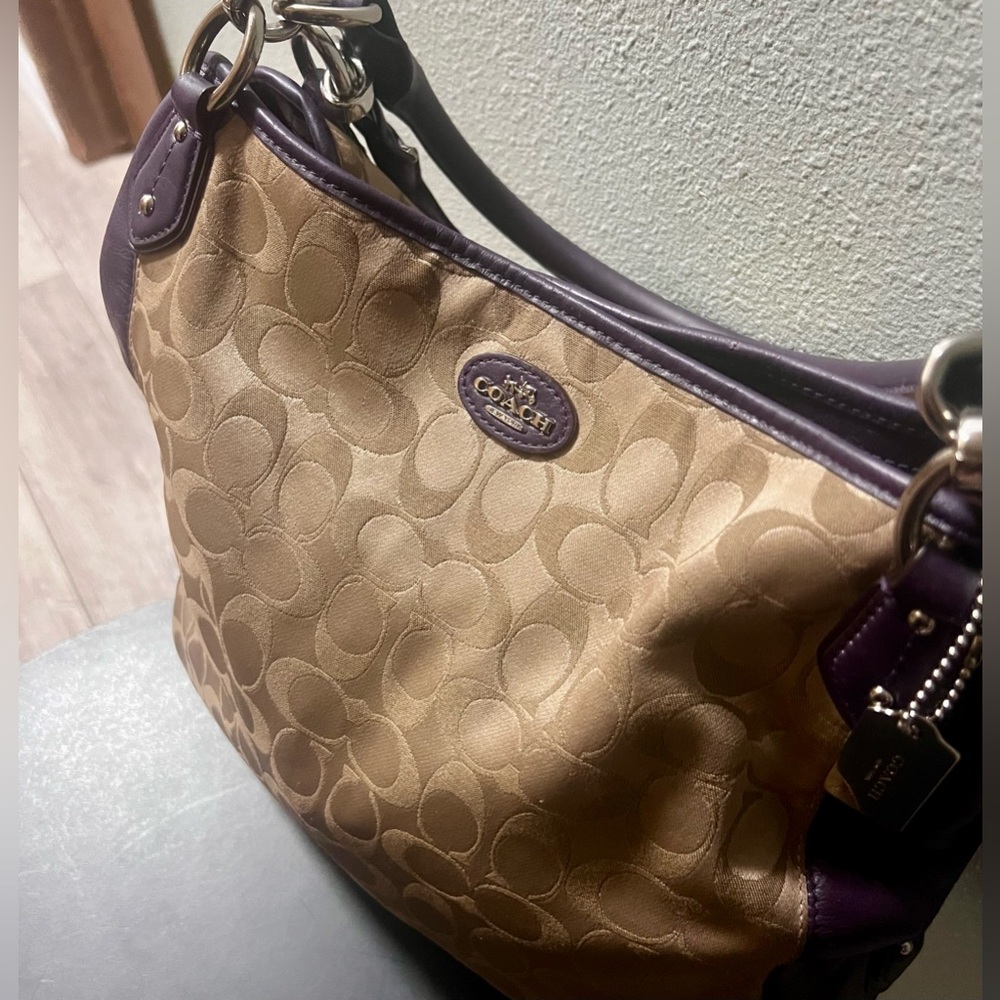 Genuine Coach Signature Madison Phoebe Gold and Purple Hobo Bag Purse Leather - Picture 2 of 14